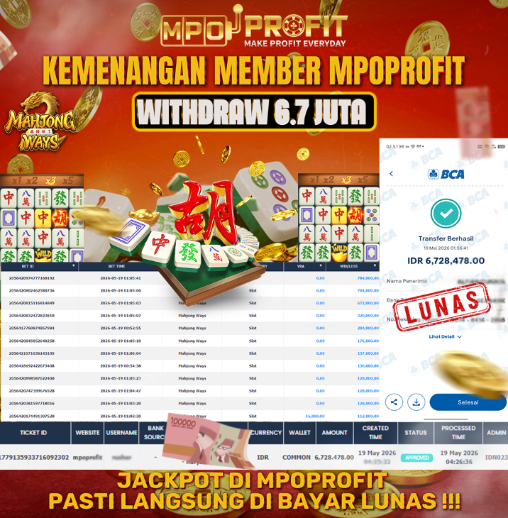 MPOPROFIT JACKPOT SLOT PGSOFT! KEMENANGAN MURNI DI (MAHJONG WAYS TOTAL RP 6.728.478,- LUNAS)
